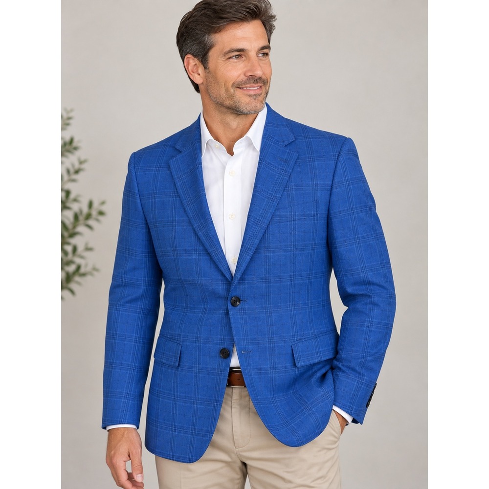 Nautica Men Ventura Modern Fit Blazer 38R Blue Plaid Sport Coat Old Money Preppy